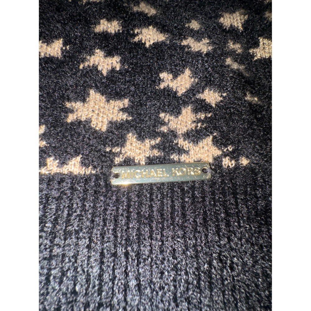 (CL) Michael Kors Womens 2X Star Print Metallic Knit Sweater Black Gold Zipper - Picture 9 of 11